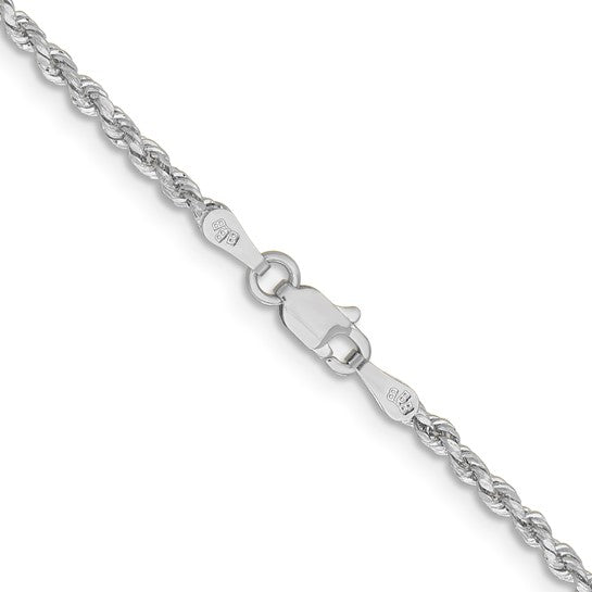 14k White Gold 2mm Lightweight D/C Rope with Lobster Clasp Chain