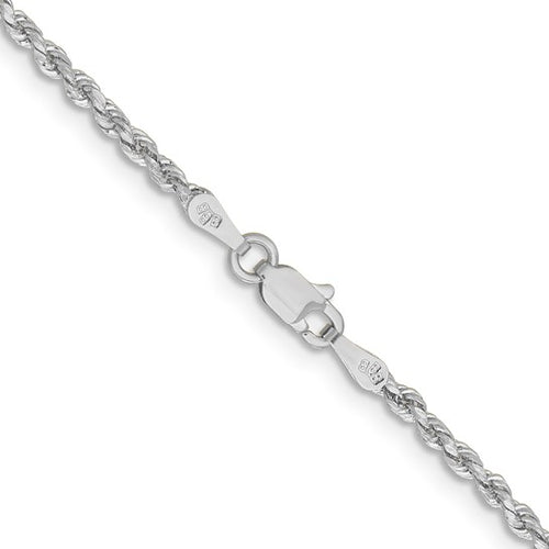 14k White Gold 2mm Lightweight D/C Rope with Lobster Clasp Chain