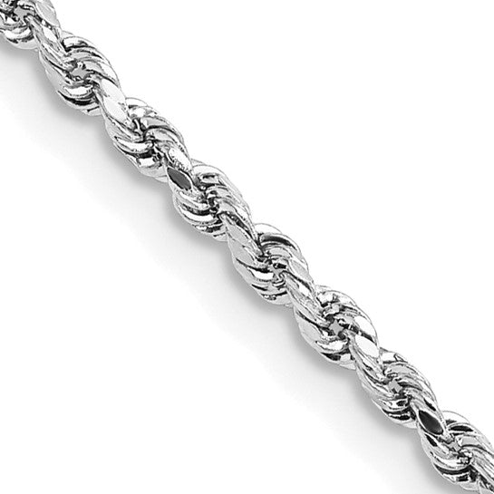 14k White Gold 2mm Lightweight D/C Rope with Lobster Clasp Chain