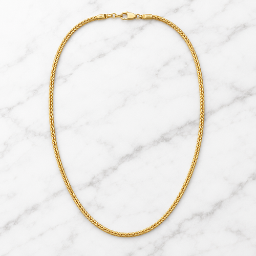 14K Italian Yellow Gold Braided Wheat Chain Necklace