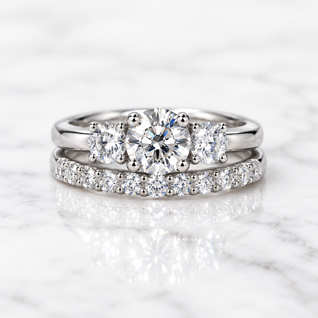 14K White Gold Natural Diamond Ring Set