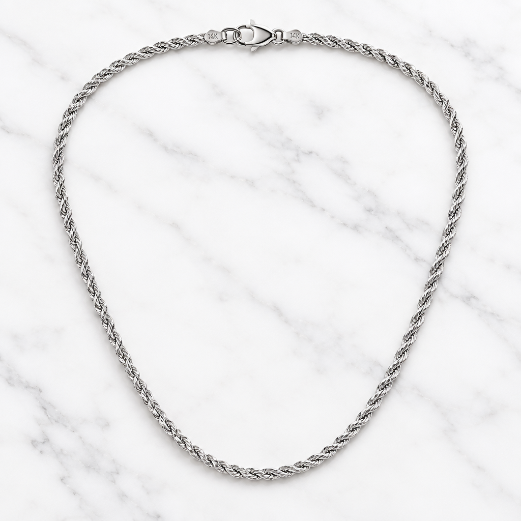 14K White Gold Rope Chain